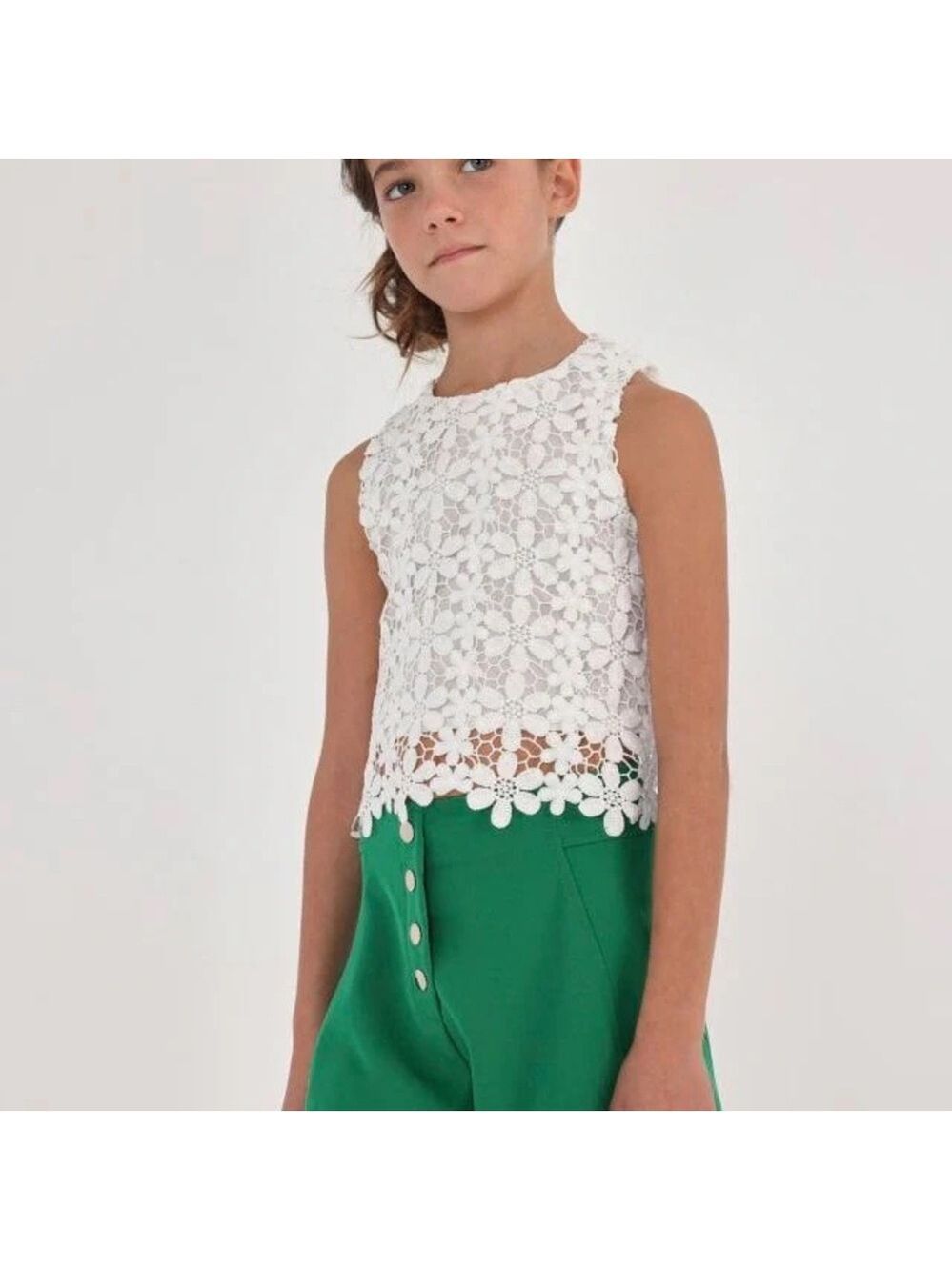 Size 14 Girls Mayoral Floral Lace Top and Green Pants Set